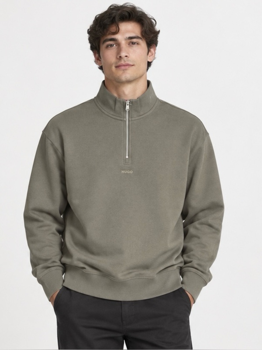 NWT New Hugo Boss Durty 244 Grey Cotton Half-Zip Sweater Size M